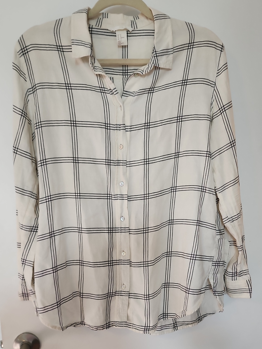 H&M Cream Button-Down Shirt with Black Windowpane Plaid